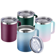 MEWAY 12oz Coffee Mug With Handle and Sliding Lid,Stainless Steel Travel Tumbler Cup with Handle,Double Wall Vacuum Insulated Camping Cup for Hot & Cold Drinks Tea (Purple,Set of 1)