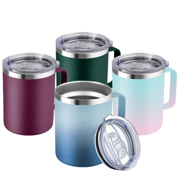 MEWAY 12oz Coffee Mug With Handle and Sliding Lid,Stainless Steel Travel Tumbler Cup with Handle,Double Wall Vacuum Insulated Camping Cup for Hot & Cold Drinks Tea (Purple,Set of 1)