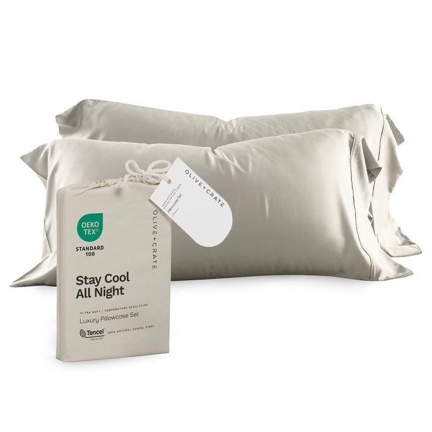 Olive + Crate Tencel Eucalyptus Pillowcases - 100% Tencel Lyocell Cooling Pillow Cases for Hot Sleepers - Hypoallergenic, Moisture-Wicking, Silk Alternative, Vegan - King Size Set of 2 [Moss]