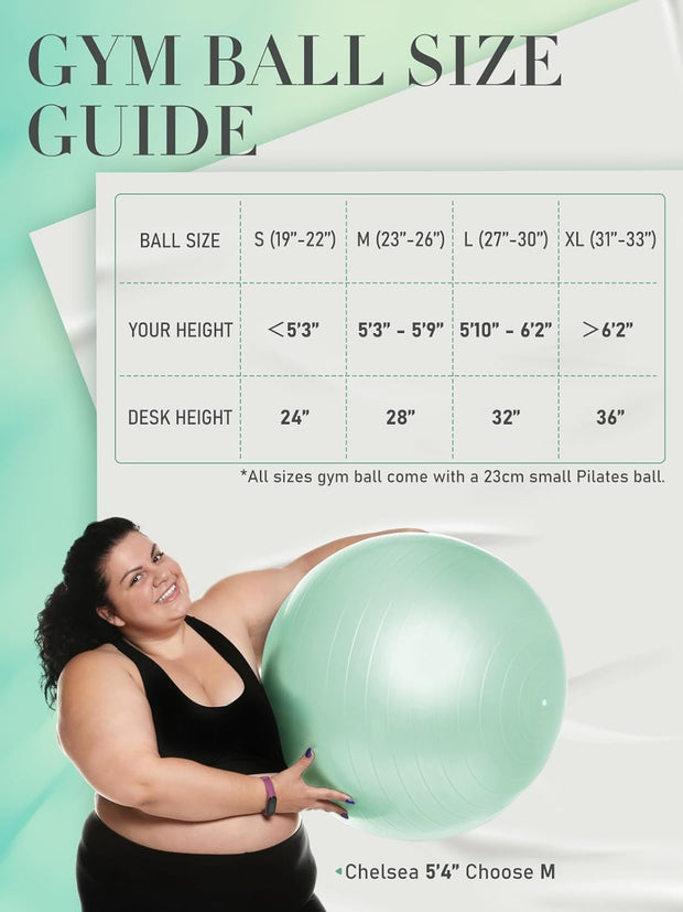 Yoga Ball for Exercise, Pilates Set, 4 Sizes Fitness Ball for Workout, Birthing, Pregnancy, Physical Therapy- Pump Included