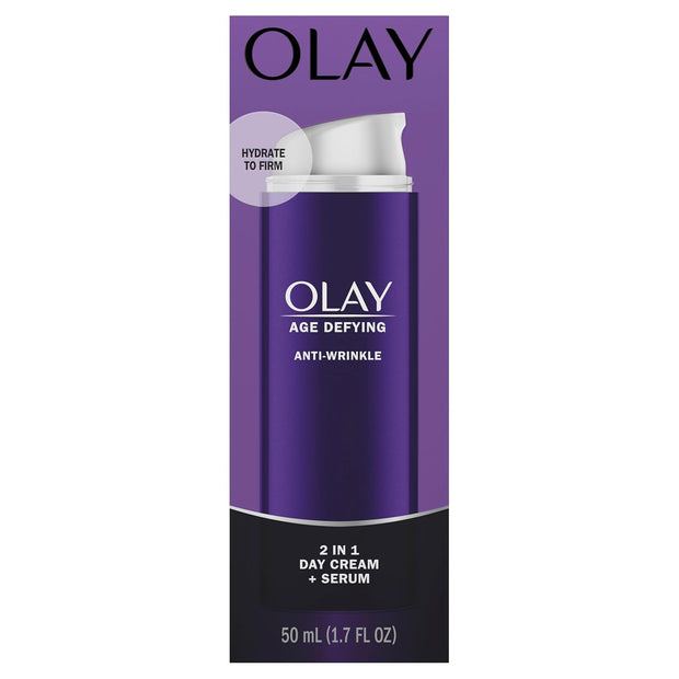 Olay Face Serum, Age Defying Anti-Wrinkle 2-in-1 Day Cream - Anti-Aging, Anti-Wrinkle, Smooths Fine Lines and Wrinkles, Firming, Lifting - Niacinamide, Glycerin, Aloe Vera, 1.7 Oz