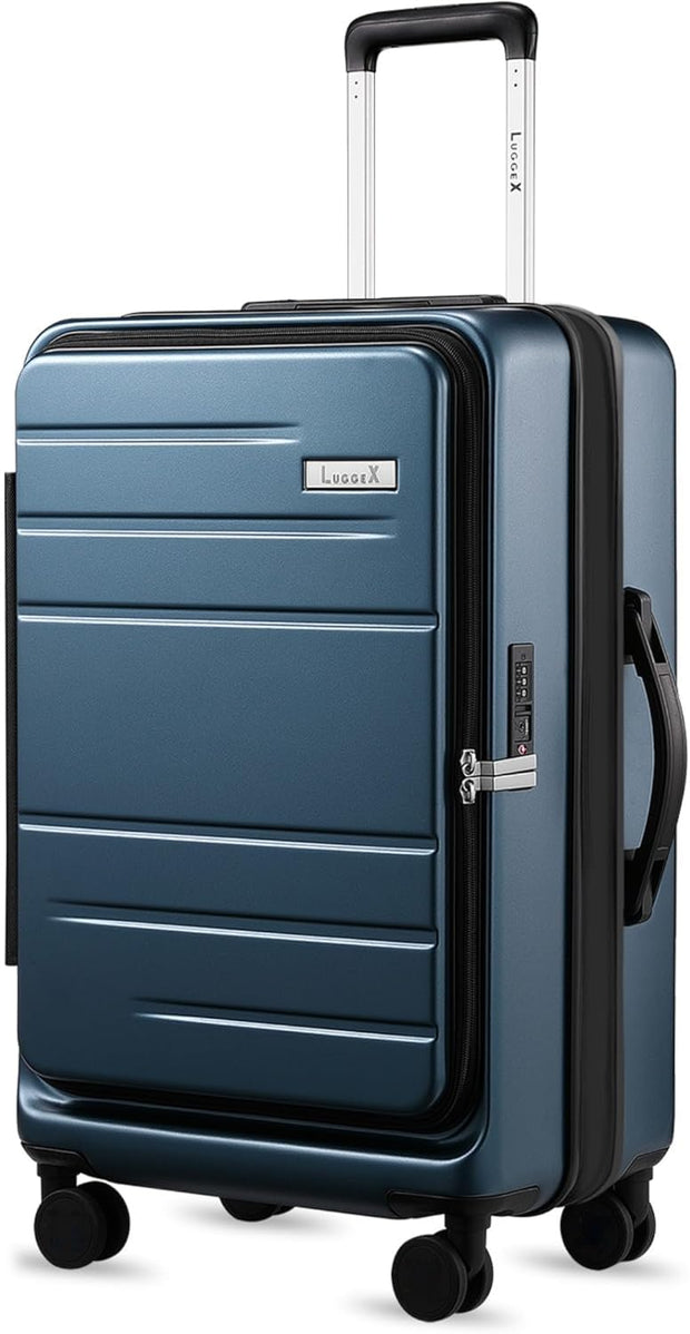 LUGGEX 28 Inch Luggage with Spinner Wheels, Expandable PC Hard Shell Checked Suitcase with Front Opening, Lightweight (Charcoal Metallic, 28 Inch)