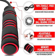 Weighted Jump Rope Workout (1LB) - Tangle-Free Ball Bearing Speed Skipping Rope for MMA Boxing Weight-loss Crossfit Fitness Home Exercise - Adjustable Rope Foam Handles for Men Women Cardio Training