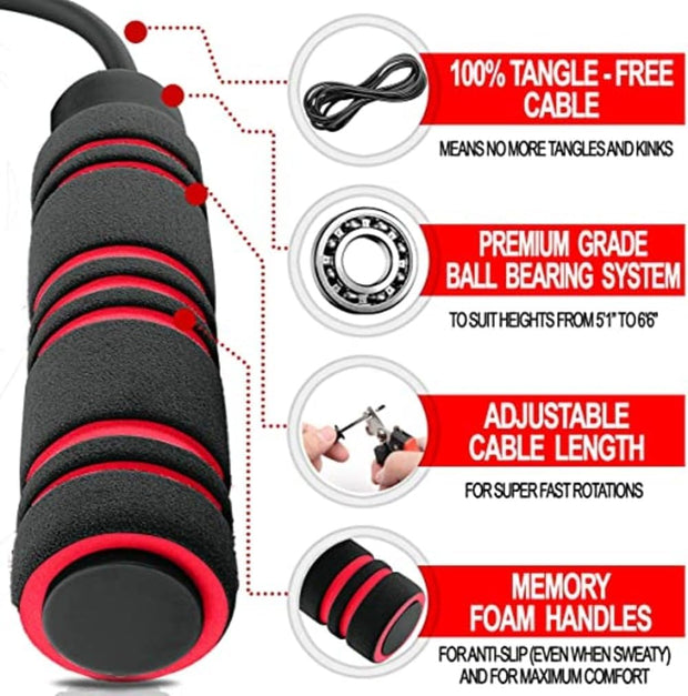 Weighted Jump Rope Workout (1LB) - Tangle-Free Ball Bearing Speed Skipping Rope for MMA Boxing Weight-loss Crossfit Fitness Home Exercise - Adjustable Rope Foam Handles for Men Women Cardio Training