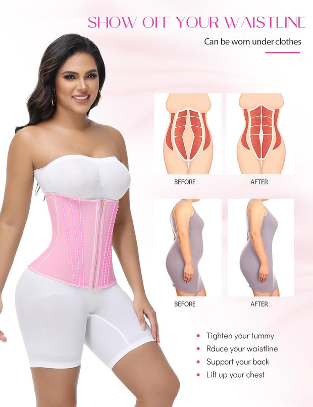 SHAPSHE Waist Trainer for Women Tummy Control Workout Waist Cincher Corset Shapewear Postpartum Body Shaper with Zipper Hook