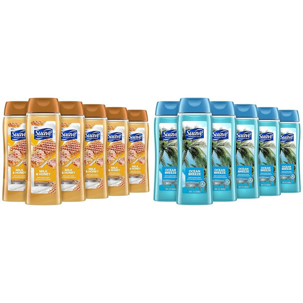 Suave Moisturizing Body Wash, with Milk & Honey and Vitamin E Extract, No Parabens, No Phtahaltes, 18 Oz Pack of 6