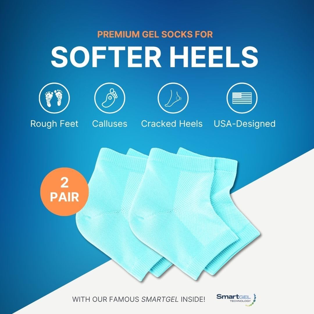NatraCure Vented Moisturizing Gel Heel Sleeves - (2 Pairs of Skin Softening Footcare Treatment Socks for Cracked Heels, Dry feet, Foot calluses, Rough Heel Socks - (608-M RET2PK) - Size: Regular