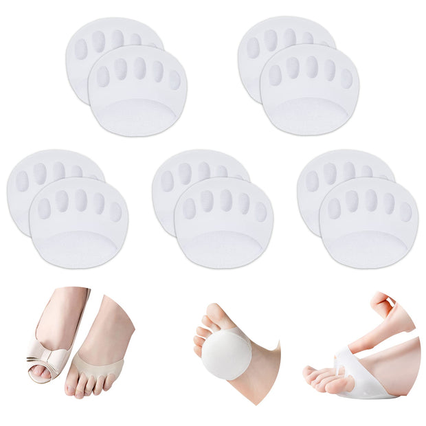 Ball of Foot Cushions (5 Pairs) - Metatarsal Pads for Women & Men, Soft Forefoot Pads for Ball of Feet, Reusable, Breathable, Prevent Pain & Discomfort