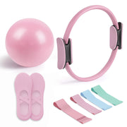 Pilates Essential Kit - Portable Fitness Equipment - with Toning Pilates Ring & Long Resistance Bands & Loop Bands & Soft Ball & Grip Socks