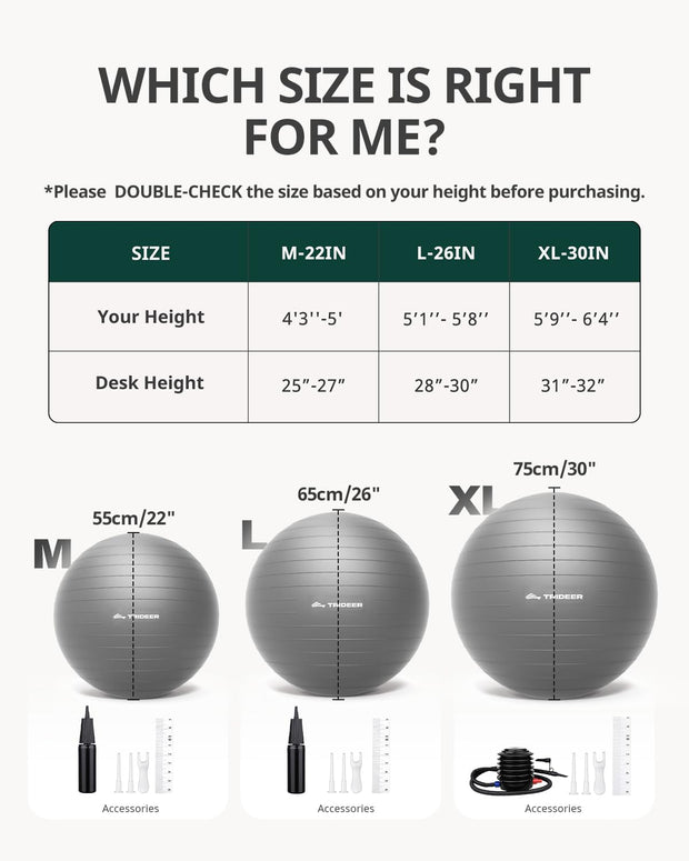 Trideer Yoga Ball – Anti-Burst Exercise Ball for Pregnancy, Office, Birthing, Stretching & Core Workout – Home Gym & Therapy