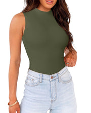 WAYMAKER Mock Neck Bodysuits for Women Sleeveless Basic Tank Top Body Suit Shirts