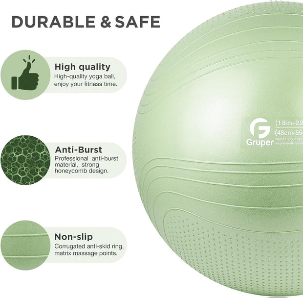 Yoga Ball, 18-30 Inch Extra Thick Exercise Ball for Workout Fitness Balance, Anti Burst Chair for Home and Office Desk, Includes Hand Pump & Workout Guide Access