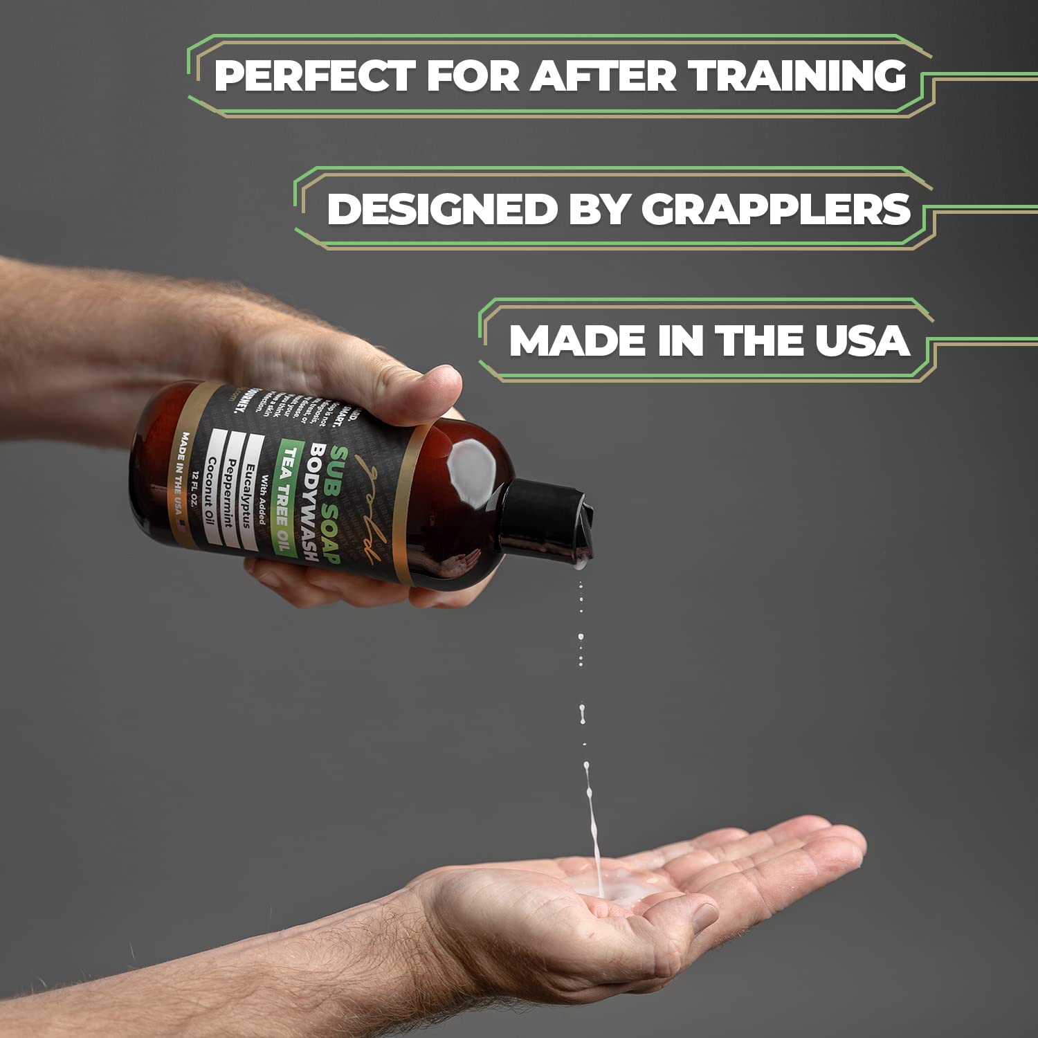 Gold BJJ Submission Soap Body Wash - Shower Gel Packed with Tea Tree Oil for Jiu Jitsu, Wrestling, MMA, and Boxing