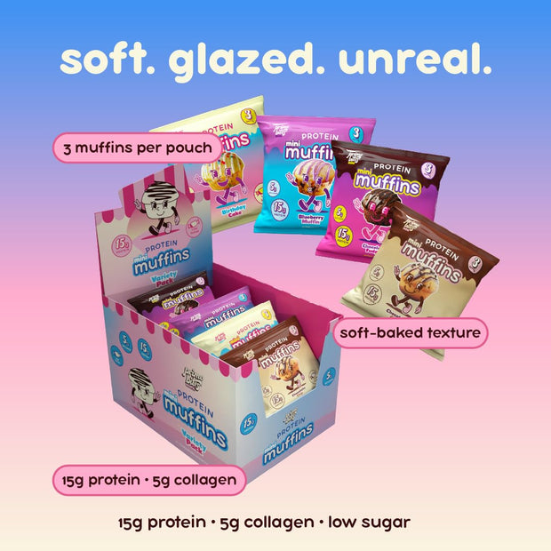 Prime Bites Minis | Protein Mini Muffins from Alpha Prime Supplements | High Protein, Collagen Fortified Low Sugar Treat | Delicious Snack | 12 Packs per Box - Variety Pack