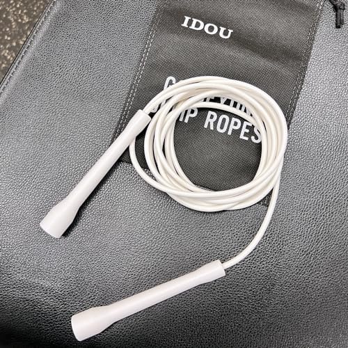 | White PVC Jump Ropes for Fitness 5MM | w/Unbreakable ABS Handles/Indoor/Outdoor Adjustable Speed Jump Rope | Skipping Rope for Men & Women & Boxing Jump Rope