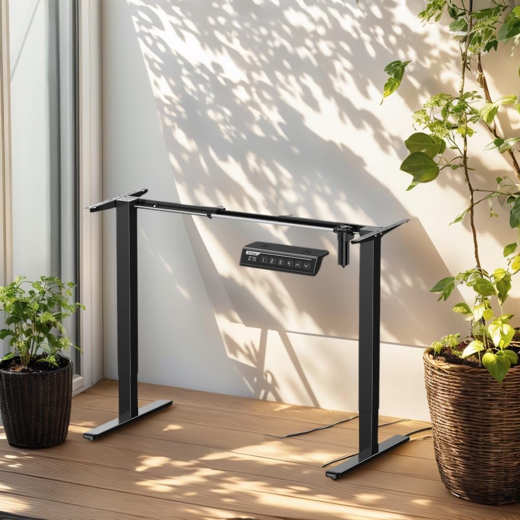 ErGear Electric Stand up Desk Frame,4 Memory Height Settings Height Adjustable Table Legs, Sit Stand Desk Frame Up to 47.2", Ergonomic Standing Desk Base Workstation, Black Frame Only