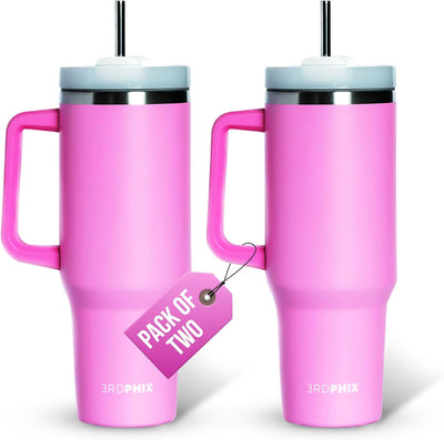 Leakproof, Eco-Friendly Tumbler Bottle – Multi-Use Protein Shaker, Smoothie Cup & Water Bottle – White Marble, Pink, Beige, Black (Pink, Pack Of 2)