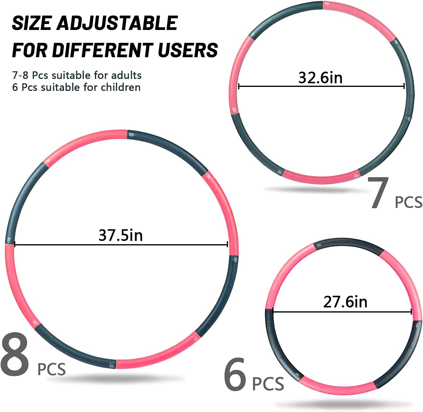 Beakabao Exercise Weighted Hoops for Adults and Kids, Adjustable 8 Sections 2LB Detachable Fitness Hoop, Weight Loss Core Strength Workout Sport