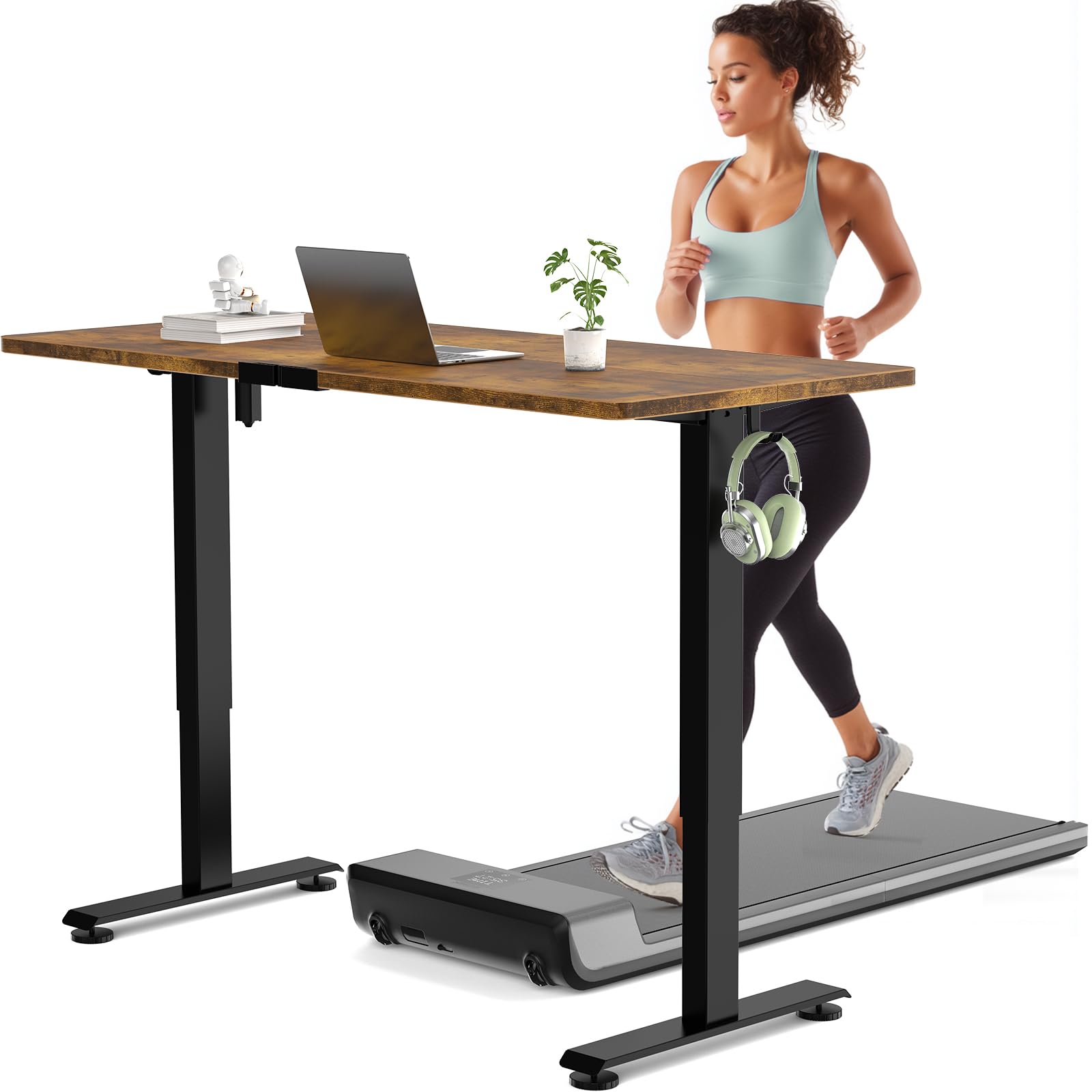 Veken 55 Inch Large Electric Standing Desk, 4 Memory Heights Adjustable,Sit to Stand Up, Work Home Office Computer Table for Study, Walking Pad, Writing, and Games, Wooden Desktop Desks, White