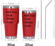 Personalized Photo 20oz 30oz Stainless Steel Tumbler,Custom Coffee Tumbler Cup With Lid And Strawstraw Vacuum Insulated With Text Photo Logo (PERSONALIZED)
