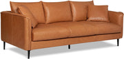 Valencia Jasper 85" Cognac Tan Brown 3 Seater Full Leather Couch | Mid Century Sofa with 2 Pillows for Living Room Furniture | Plush Cushions, Nappa Leather Lounge Couch