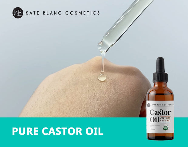 Kate Blanc Cosmetics Castor Oil Organic (2oz), 100% Pure, Cold Pressed, Hexane Free. Natural Oil for Hair, Eyelashes, Eyebrows. Skin Moisturizer with Starter Kit