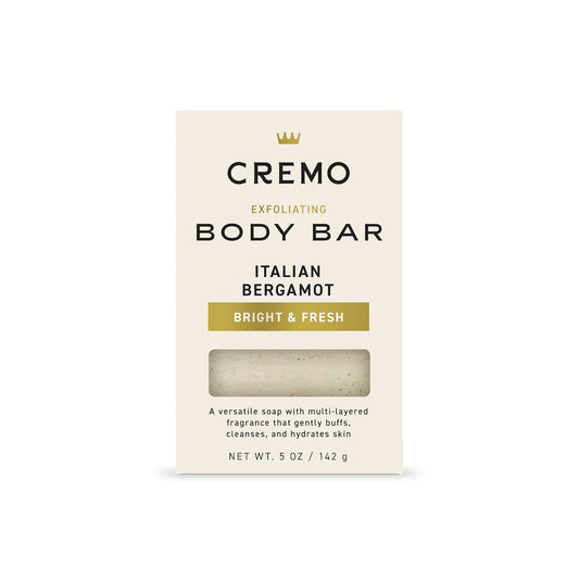 Cremo Exfoliating Body Bar for Men, Italian Bergamot Scent, Multi-Layered Fragrance That Buffs, Cleanses and Hydrates Skin, 5oz