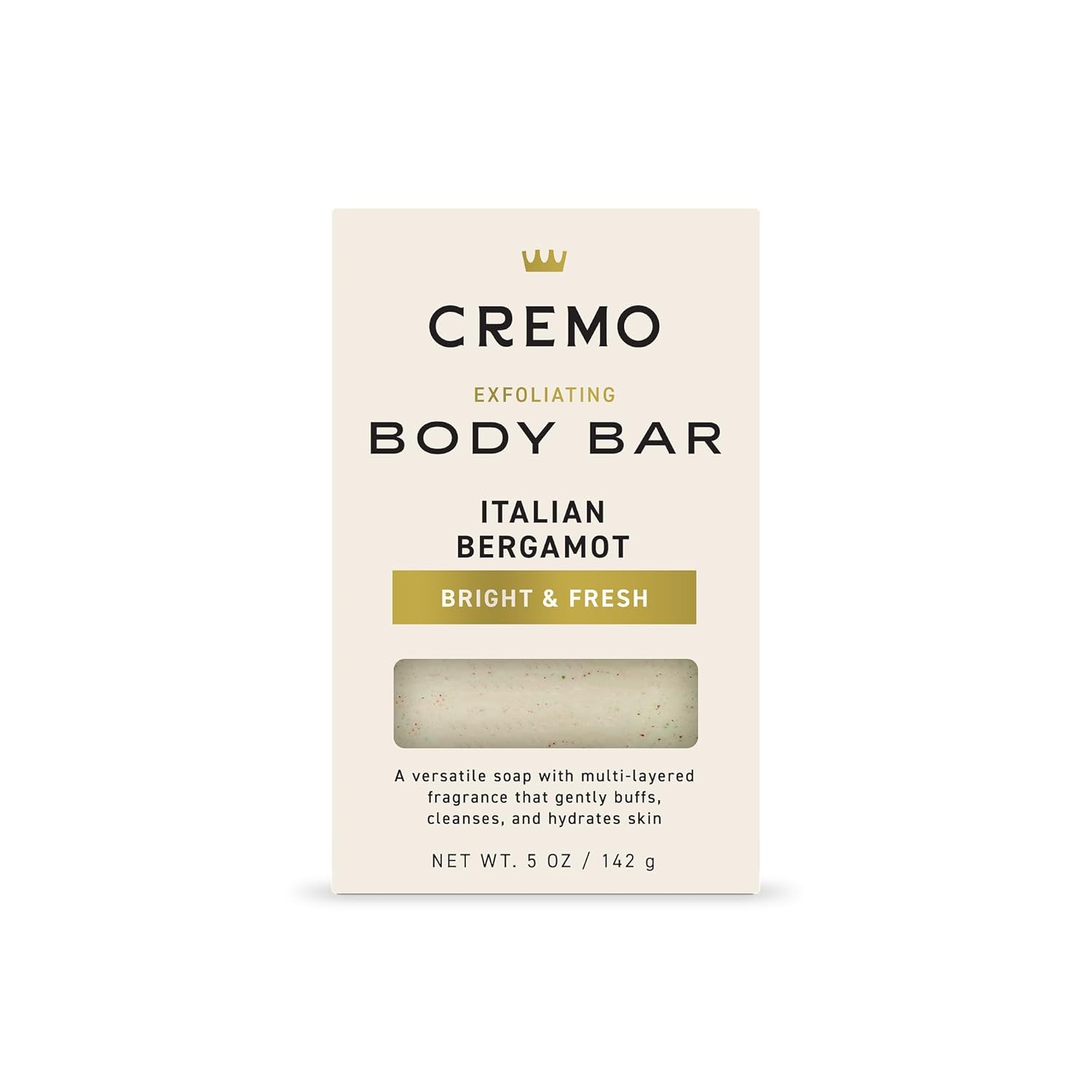 Cremo Exfoliating Body Bar for Men, Italian Bergamot Scent, Multi-Layered Fragrance That Buffs, Cleanses and Hydrates Skin, 5oz