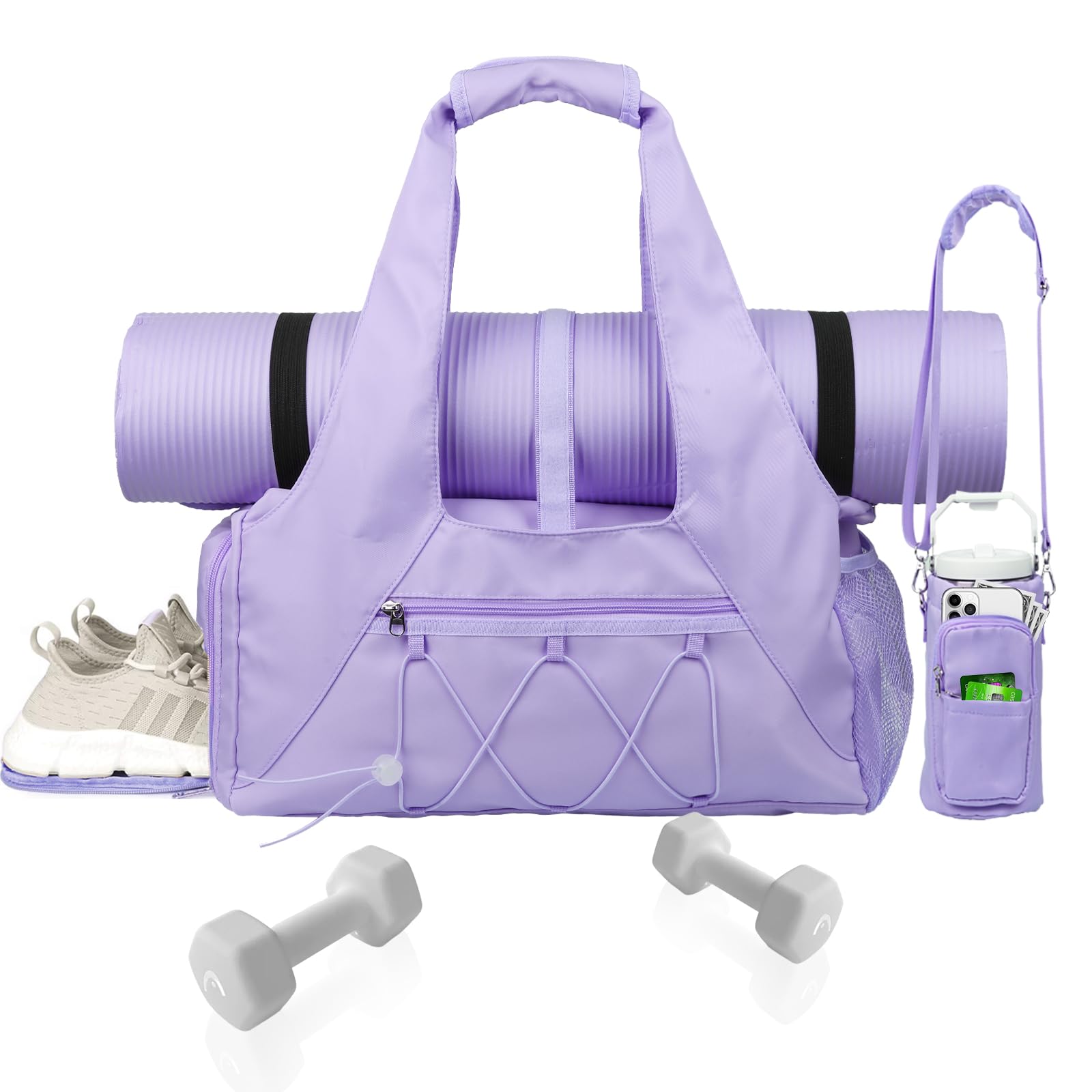 Gym Bag for Womens,Yoga Mat Bag with Shoes Compartment Water Bottle Carrier Multi-Functional Bags Ideal for Travel, Gym, Sports, Weekender