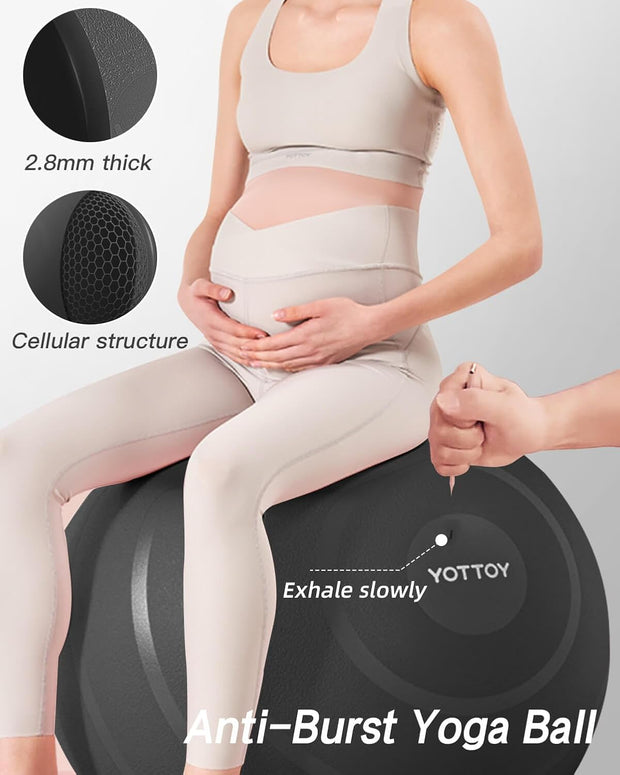 YOTTOY Anti-Burst Exercise Ball for Working Out, Yoga & Pregnancy, Extra Thick Workout Ball for Physical Therapy & Fitness