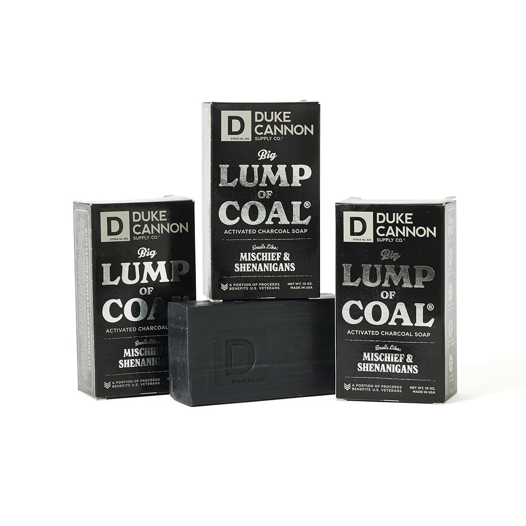 Duke Cannon Supply Co. Big Lump of Coal Soap Bar for Men Holiday Edition (Bergamot & Black Pepper Scent) Extra Large, Paraben-free, All Skin Types, 10 oz. (3 Pack)