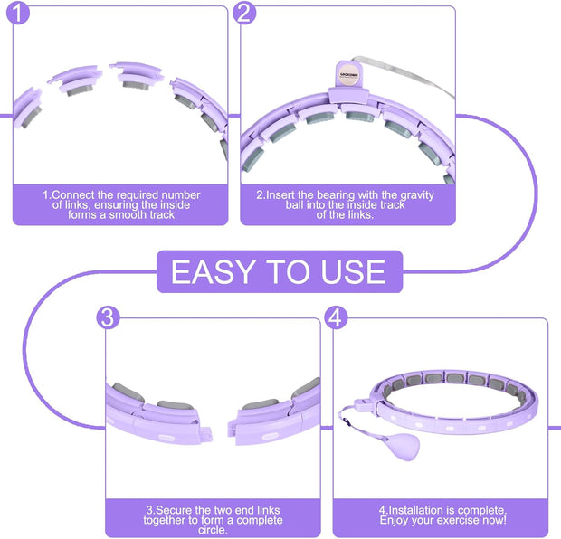 Smart Silent Weighted Hula Circle for Adults - Adjustable 30-50 Inch Exercise Hoop for Women's Weight Loss & Workout - Detachable Fitness Ring with Massage Balls, Belly Fat Burner Equipment