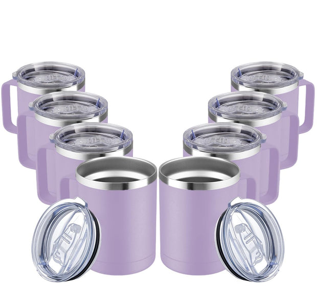 MEWAY 12oz Coffee Mug With Handle and Sliding Lid,Stainless Steel Travel Tumbler Cup with Handle,Double Wall Vacuum Insulated Camping Cup for Hot & Cold Drinks Tea (Purple,Set of 1)