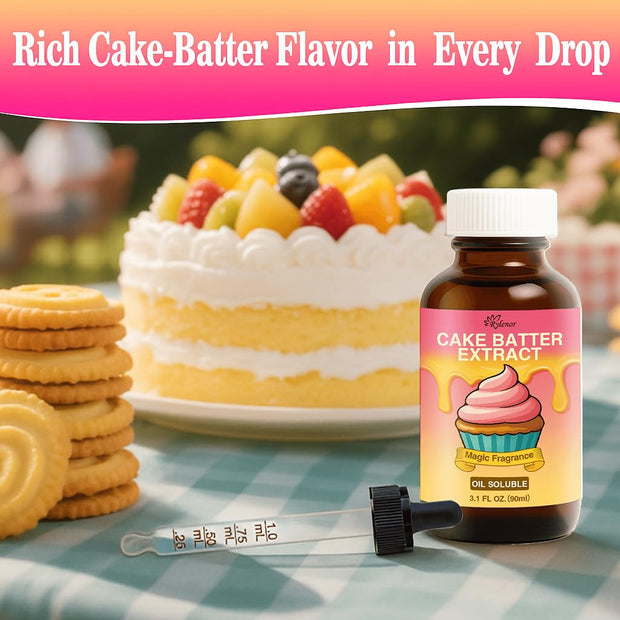 Rylenor 3 Oz Natural Cake Batter Extract for Baking, Oli-Soluble Sugar-Free Cake Batter Extract for Drinks, Coffee, Lattes, Concentrated Birthday Cake Flavor for Frosting, Cupcakes & Ice Cream, Includes Measured Dropper