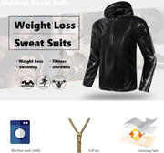 MulYeeh Weight Loss Sweat Suit Anti-Rip Heavy Duty Full-Zip Sauna Suit Fitness Exercise Gym Top Pant with Hood for Men Women