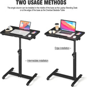 Adjustable Overbed Bedside Table, Hospital Bed Table with Wheels, Portable Rolling Desk, Mobile Small Standing Desk, Rolling Laptop Stand, Computer Cart