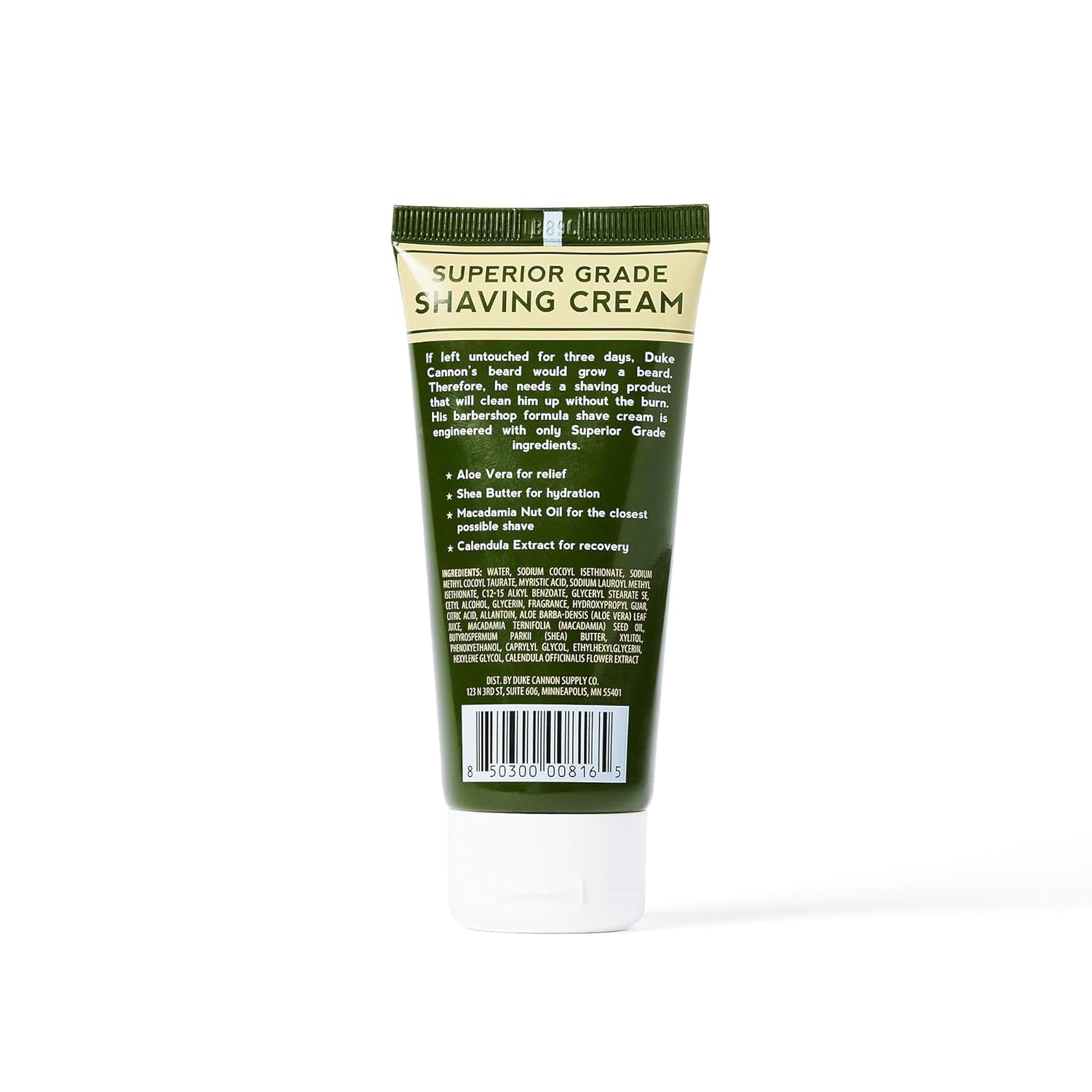 Duke Cannon Superior Grade Shaving Cream - Barbershop Formula with Aloe Vera, Shea Butter, Macadamia Nut Oil (2 ounces)