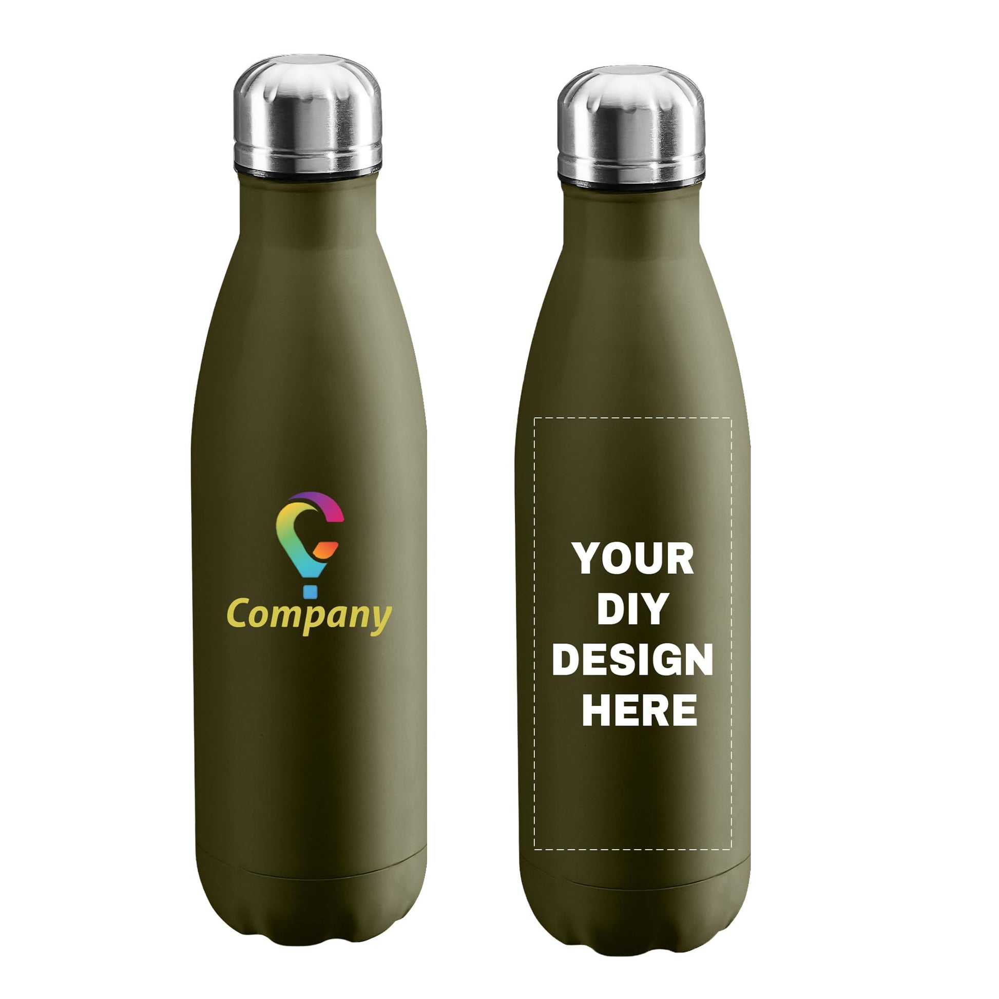 Personalized Custom Water Bottles 17oz Stainless Steel Double Wall Insulated Leakproof Cups for Sports Outdoors With Colorful Text Logo Print in USA