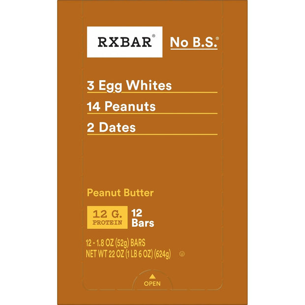 RXBAR Protein Bars, 12g Protein, Gluten Free Snacks, Snack Bars, Peanut Butter, 22oz Box (12 Count)