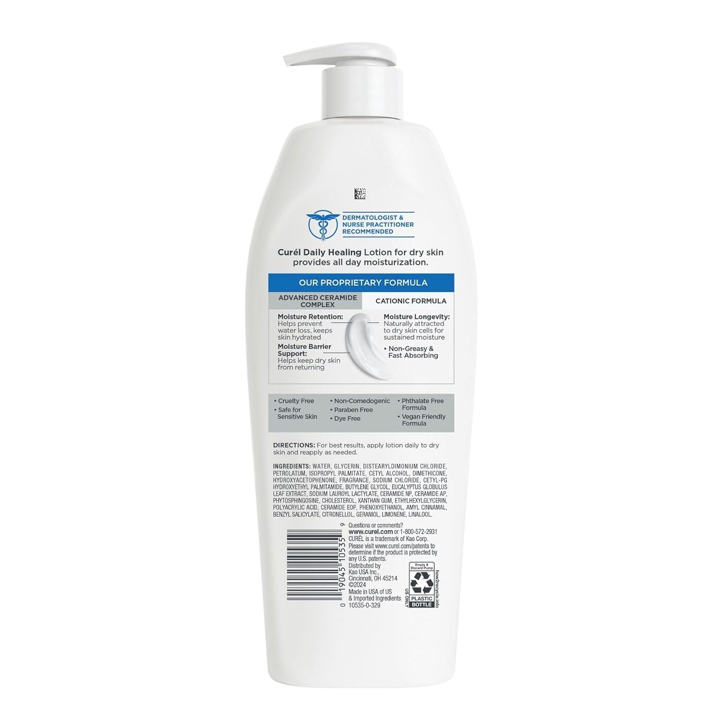 Curel Daily Healing Body Lotion for Dry Skin, Hydrating Body Lotion with Advanced Ceramides Complex, Dermatologist Recommended, 13 Oz, Pack of 3