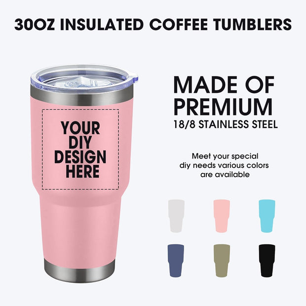 Personalized Custom Tumbler Print in USA 48 Pcs Double Wall Insulated Tumbler 32oz Stainless Steel Coffee Cup with Lid & Straw