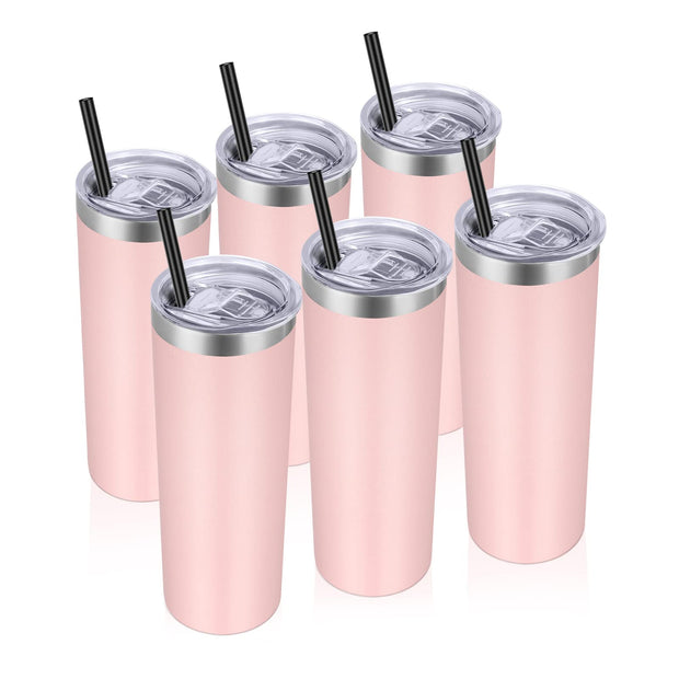 VEGOND Stainless Steel Tumblers Bulk 12 Pack, 20 oz Vacuum Insulated Skinny Tumblers with Lids and Straws, Double Wall Coffee Mug, Travel Water Cup, White