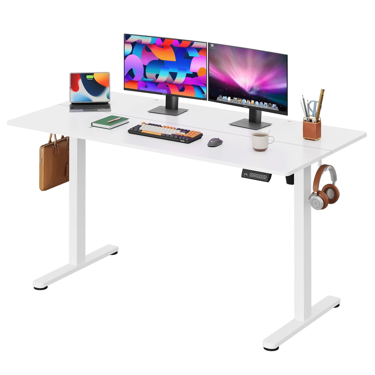 DEVAISE Electric Standing Desk, 55 X 28 Inches Adjustable Height Stand up Desk for Home Office, Large Ergonomic Sit to Stand Desk with Headphone Hook, 3 Memory Preset Computer Desk, Black