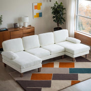 Karl home U-Shape Sectional Sofa Couch 111" Modern 4-Seat Sofa with Chaises Chenille Fabric Upholstered Covertible Couch with Wood Grain Legs for Living Room, Reception Room, Apartment, Beige