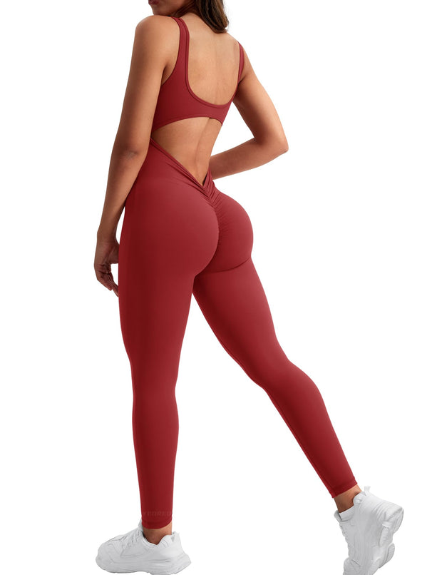 YEOREO Long Sleeve Jumpsuit for Women Workout V Back Bodysuit Lizvette Scrunch Leggings One Piece Romper Full Length Bodycon