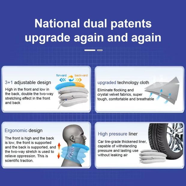 Neck Stretcher with Neck Brace,Cervical Traction Neck Device,Neck Relief Tool,Adjustable Inflatable Cervical Brace,Home Use Neck Decompression New Technology Breathable Fabric Washable&Colorfast(Gray)