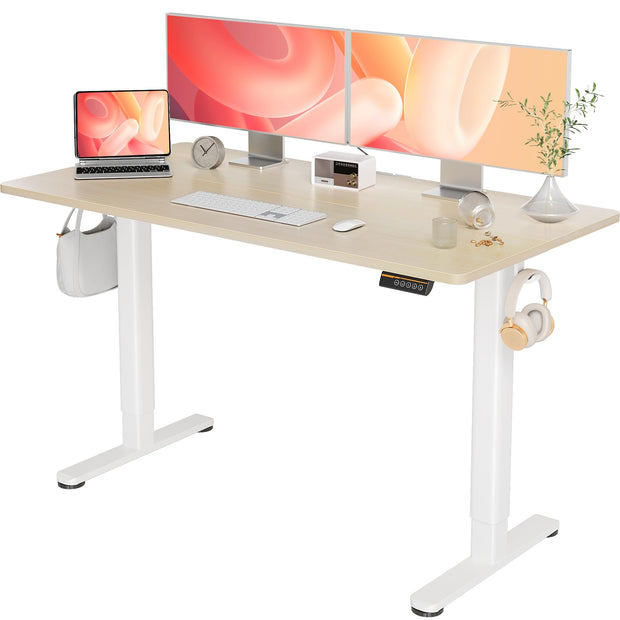 YDN Electric Standing Desk Adjustable Height, 40 x 24 Inches Stand up Desk with Cable Management, Home Office Desks with Splice Board & White Frame, White Top
