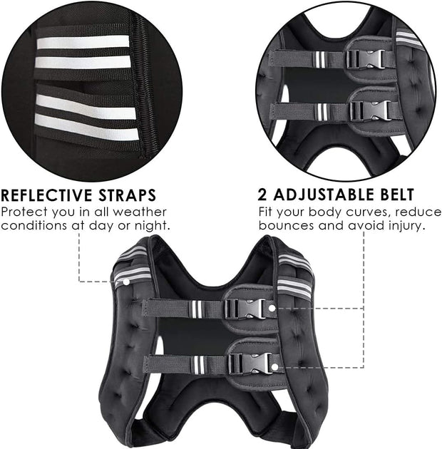 Prodigen Weighted Vest for Women and Men 8 12 16 20 25 30 Lbs with Reflective Stripe and Double Adjustable Buckle Straps Weight Vests for Strength Training, Jogging, Cardio, Weight Loss