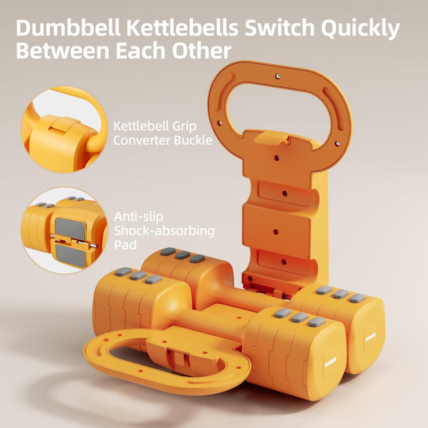 Lightweight Adjustable Dumbbell Kettlebell Set - 4 in 1 Free Weight Set with Kettlebell Grip Converter, Each 2.2 3.3 4.4 5.5lb Quick Change Weight Women Dumbbell Set for Small Spaces Home Gym
