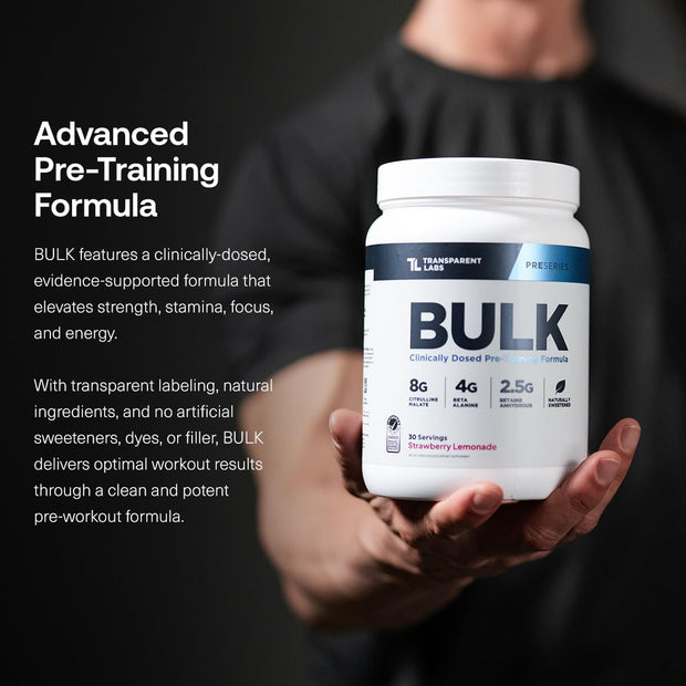 Transparent Labs Bulk Pre Workout Powder - Naturally Sweetened Advanced Pre-Workout Formula for Muscle Building and Strength - 30 Servings, Peach Mango